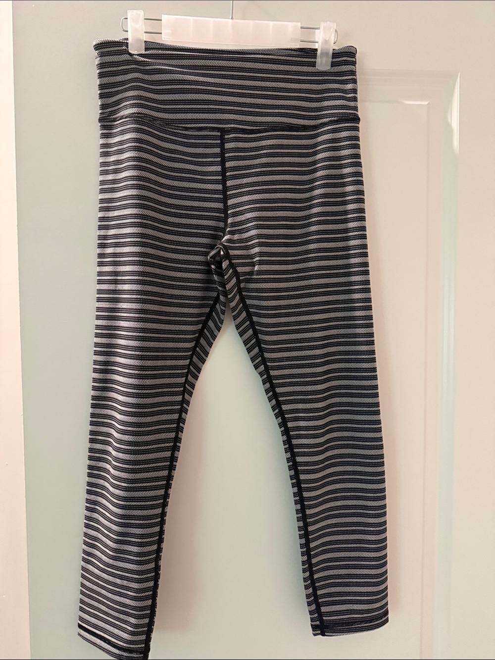 ZYIA Black & Gray Striped Capri Leggings